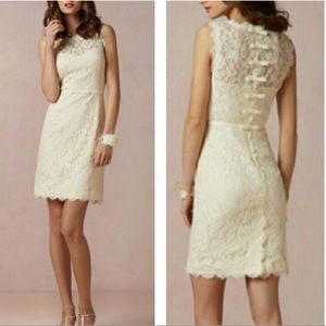 McGinn bhldn ivory lace bows on back sheath dress